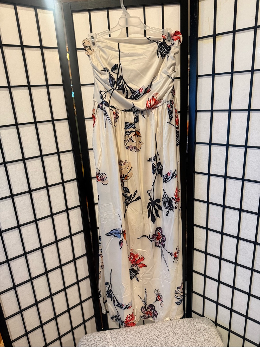 NWT Floral Strapless Maxi Dress XL Ruched Bandeau Boho Summer Vacation Dress - Picture 2 of 4